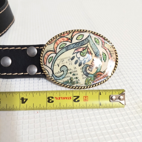Medallion Western Black Leather Belt Adjustable Peg - Picture 7 of 7